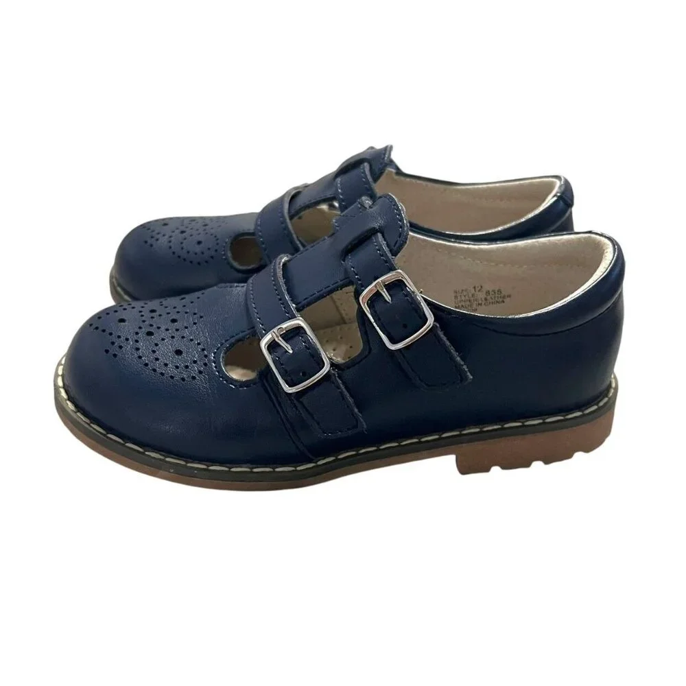 L'Amour Sz 12 Beatrix Navy Leather Mary Jane T-Strap Dress Shoes